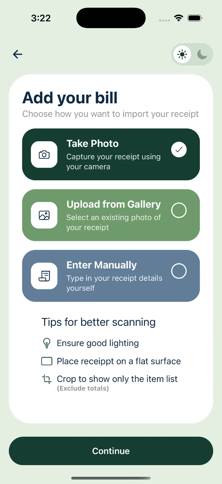 Add your bill screen