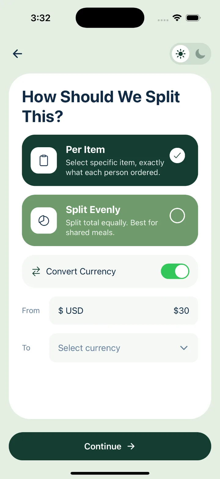 Convert currency toggle