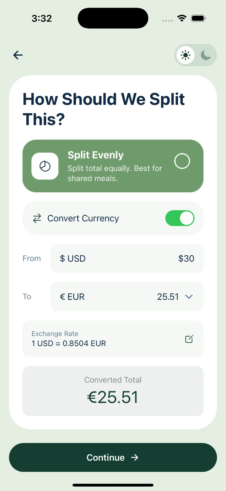 Exchange rate and converted total
